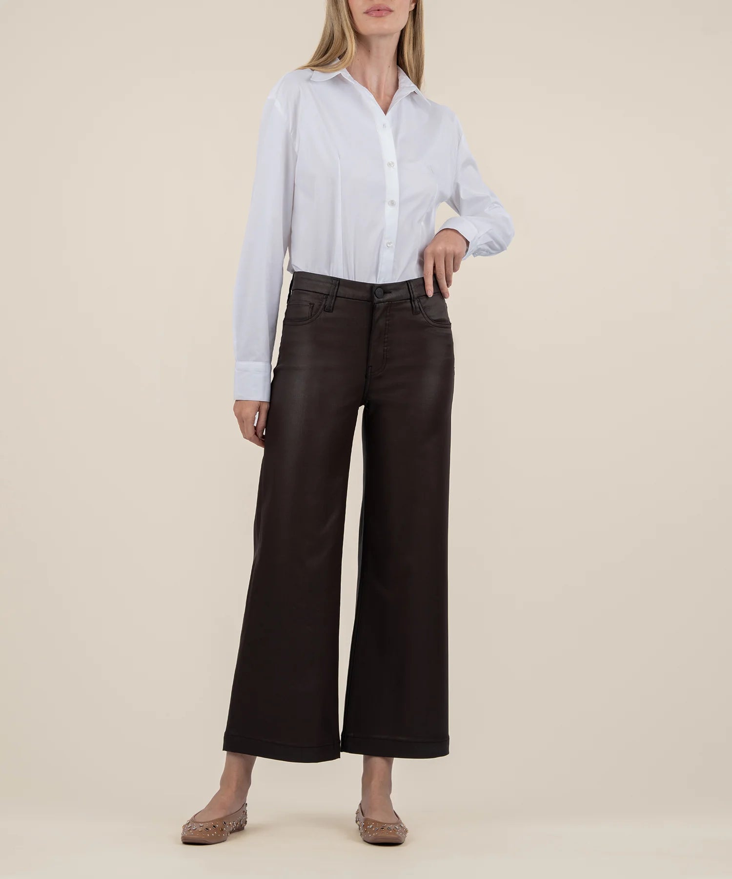 Meg Coated High Rise Wide Leg - Chocolate | KUT