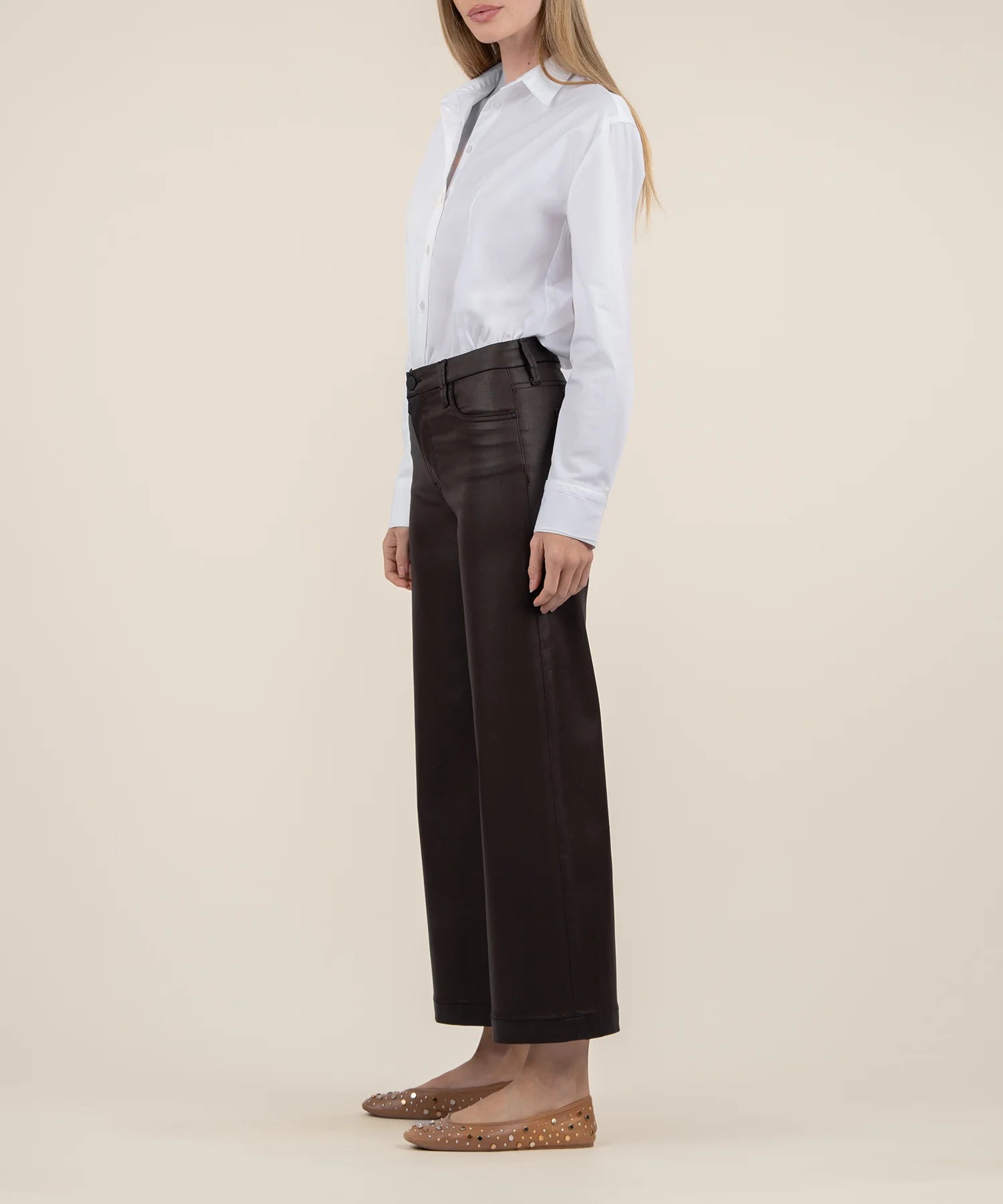 Meg Coated High Rise Wide Leg - Chocolate | KUT