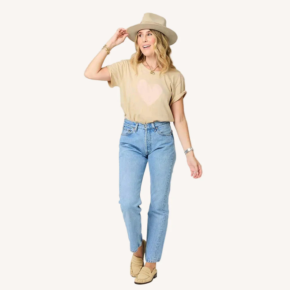 Suke Imperfect Heart Tee - Latte/Pink | Kerri Rosenthal