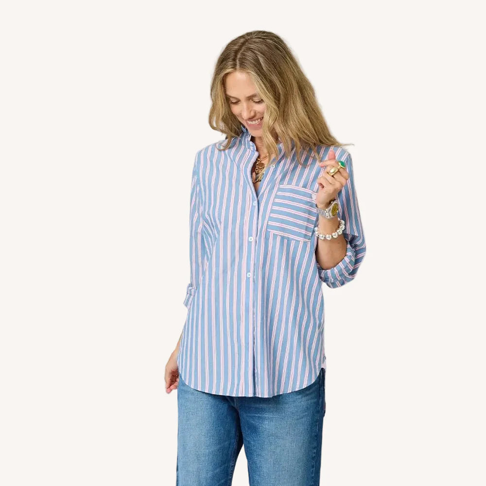Mia Ruffle Stripe Shirt - Multi | Kerri Rosenthal