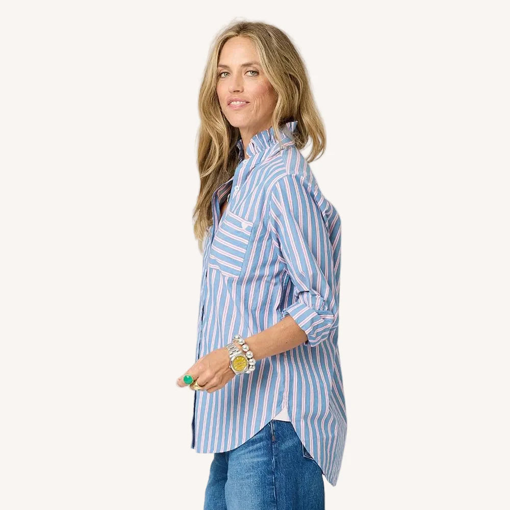 Mia Ruffle Stripe Shirt - Multi | Kerri Rosenthal