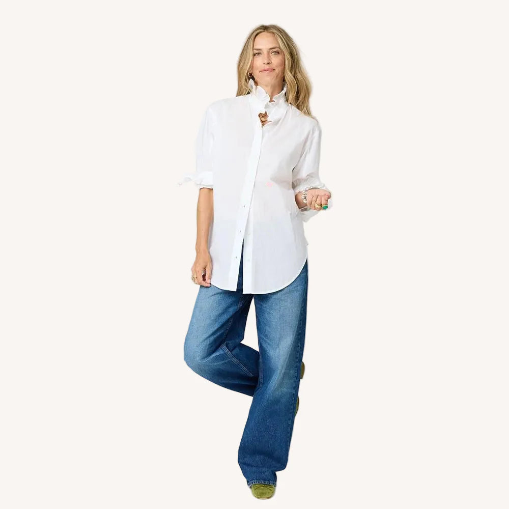 Mia Ruffle Shirt - White | Kerri Rosenthal