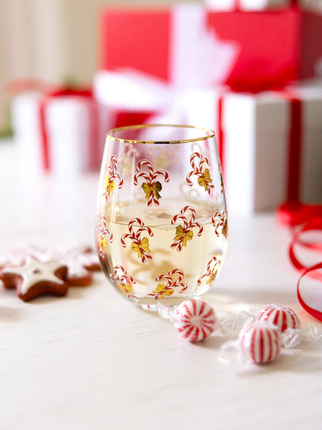 Candy Cane Stemless Wine Glass