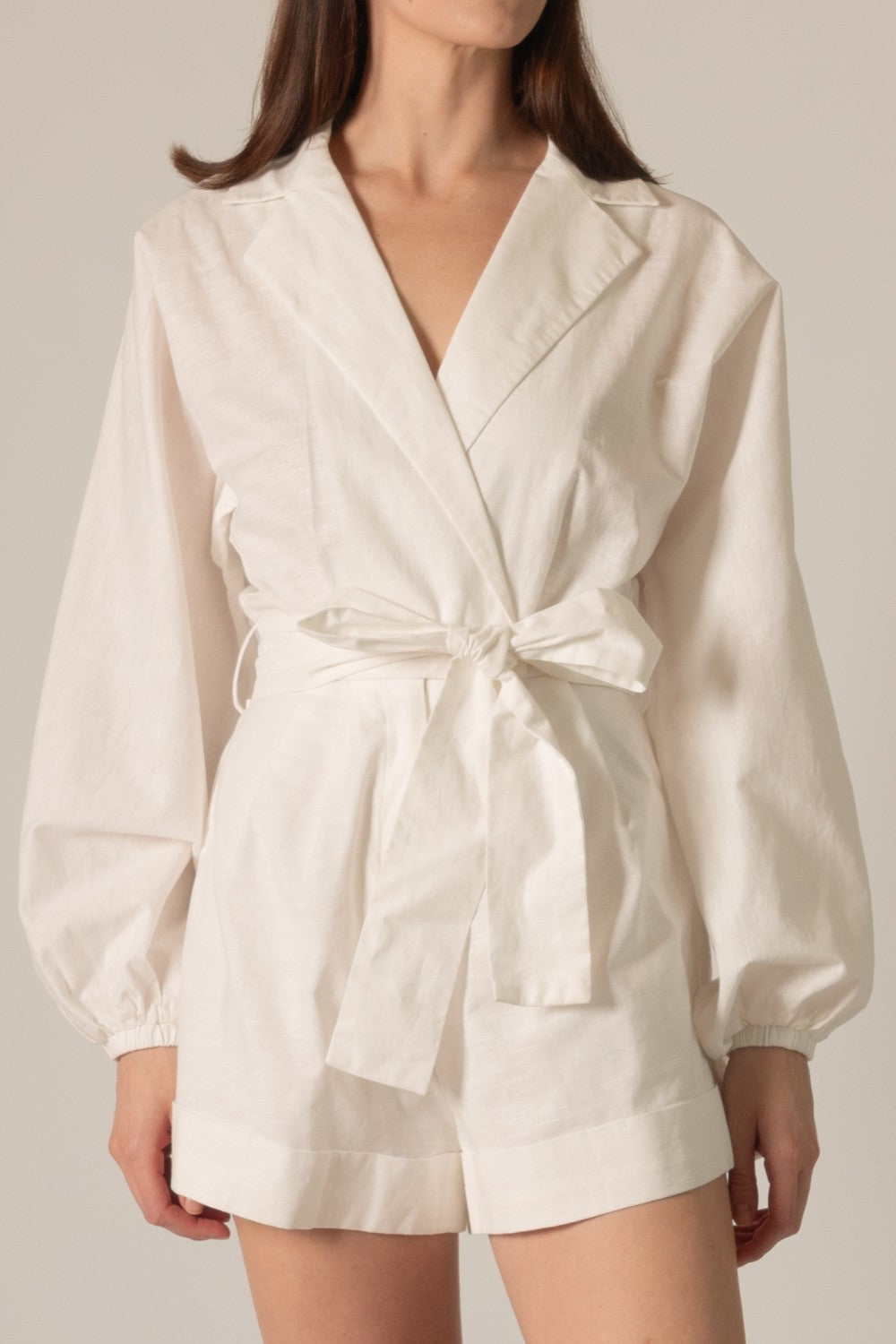 Linen Long Sleeve Wrap Style Romper