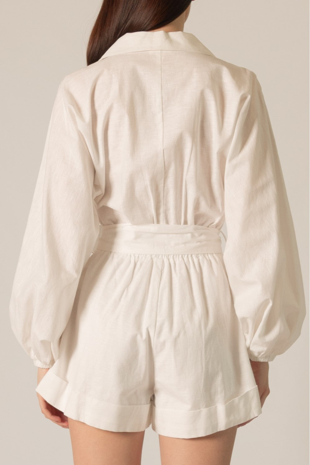 Linen Long Sleeve Wrap Style Romper