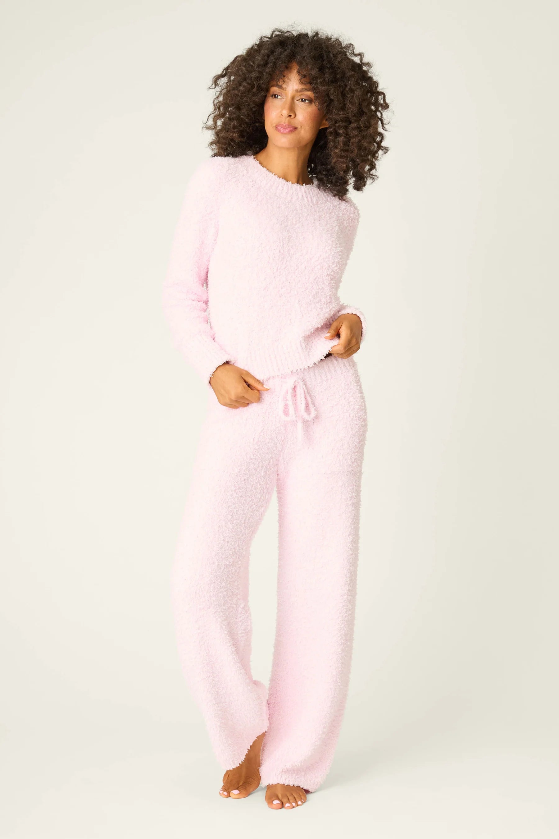 Bundle Up Boucle Open Leg Pant - Pink | P.J. Salvage