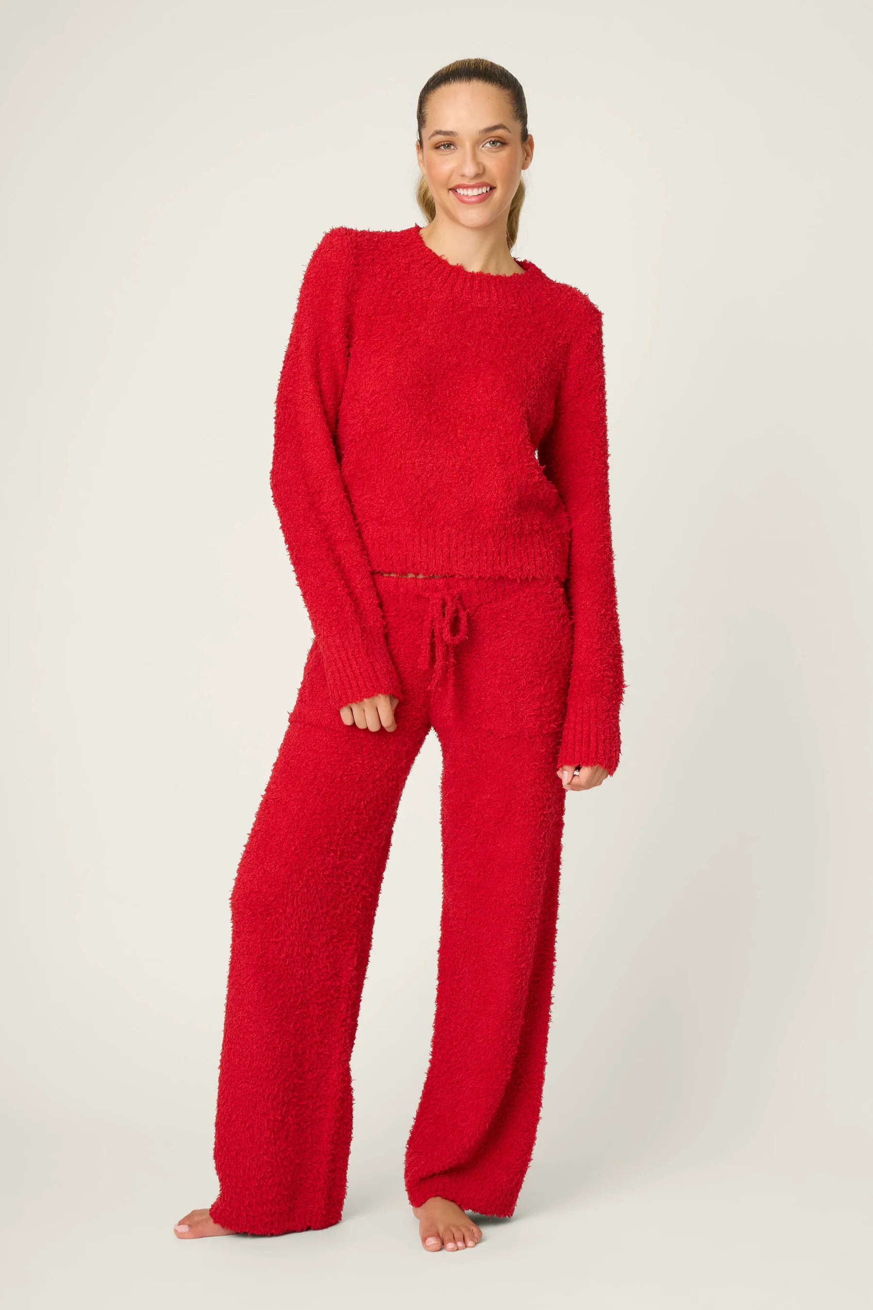 Bundle Up Boucle Open Leg Pant - Red | P.J. Salvage