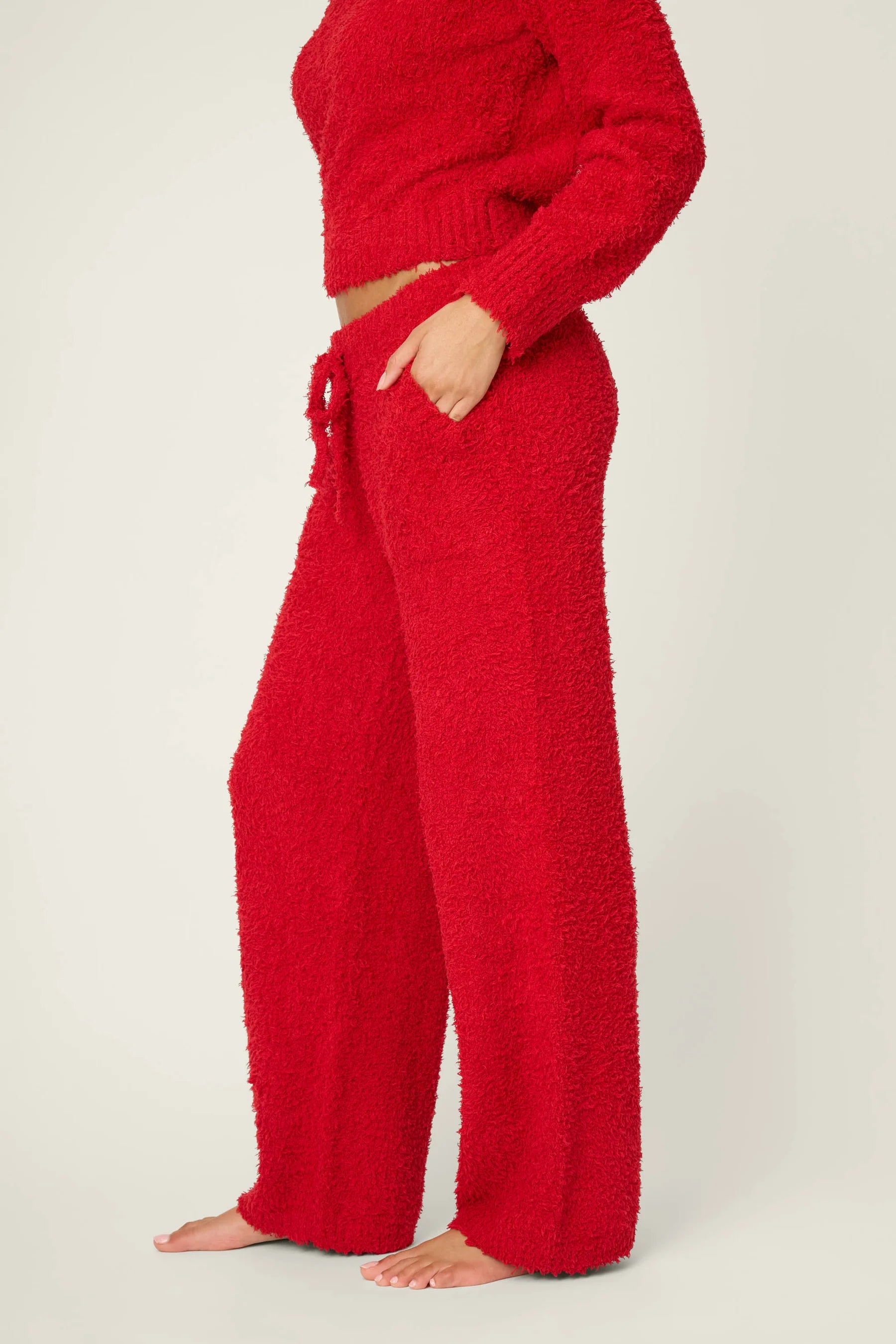 Bundle Up Boucle Open Leg Pant - Red | P.J. Salvage