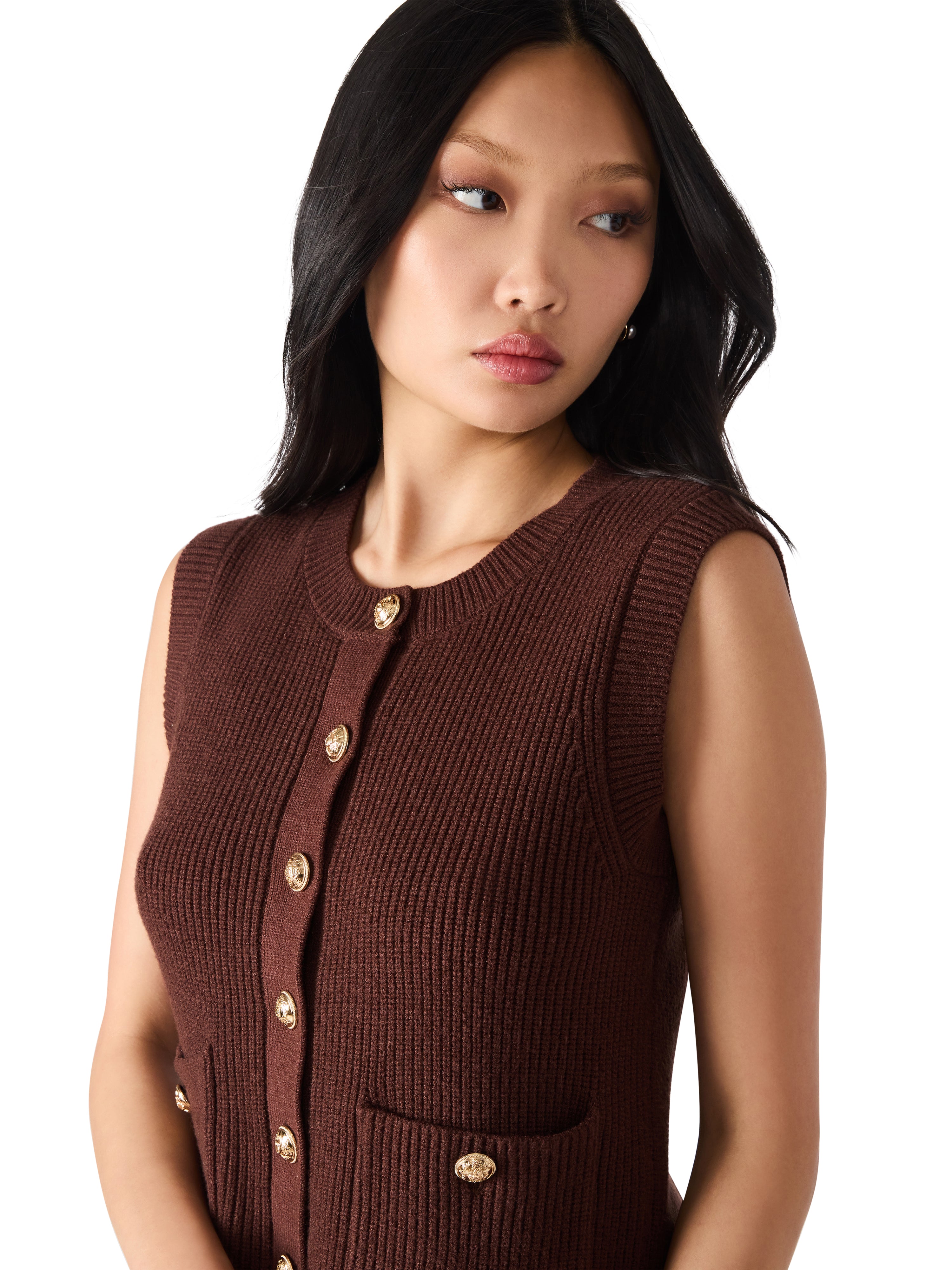 Aliya Sweater Vest - Chocolate | Steve Madden