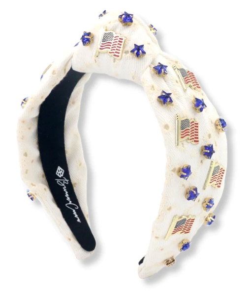 White Eyelet Headband with Flags & Stars | Brianna Cannon