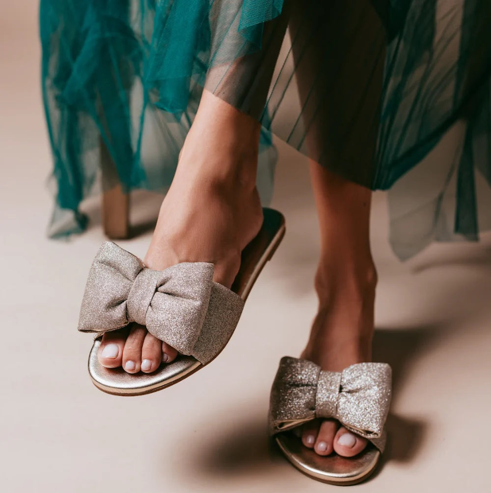 Rafie Bow Slide Sandal - Starry | soléi sea