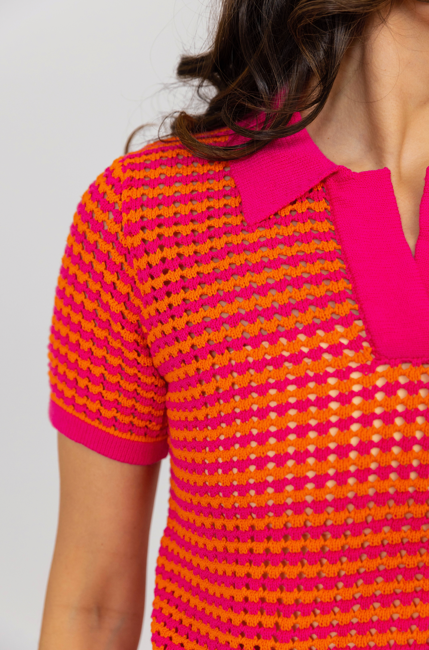 Color Block Crochet V-Neck Top | KARLIE