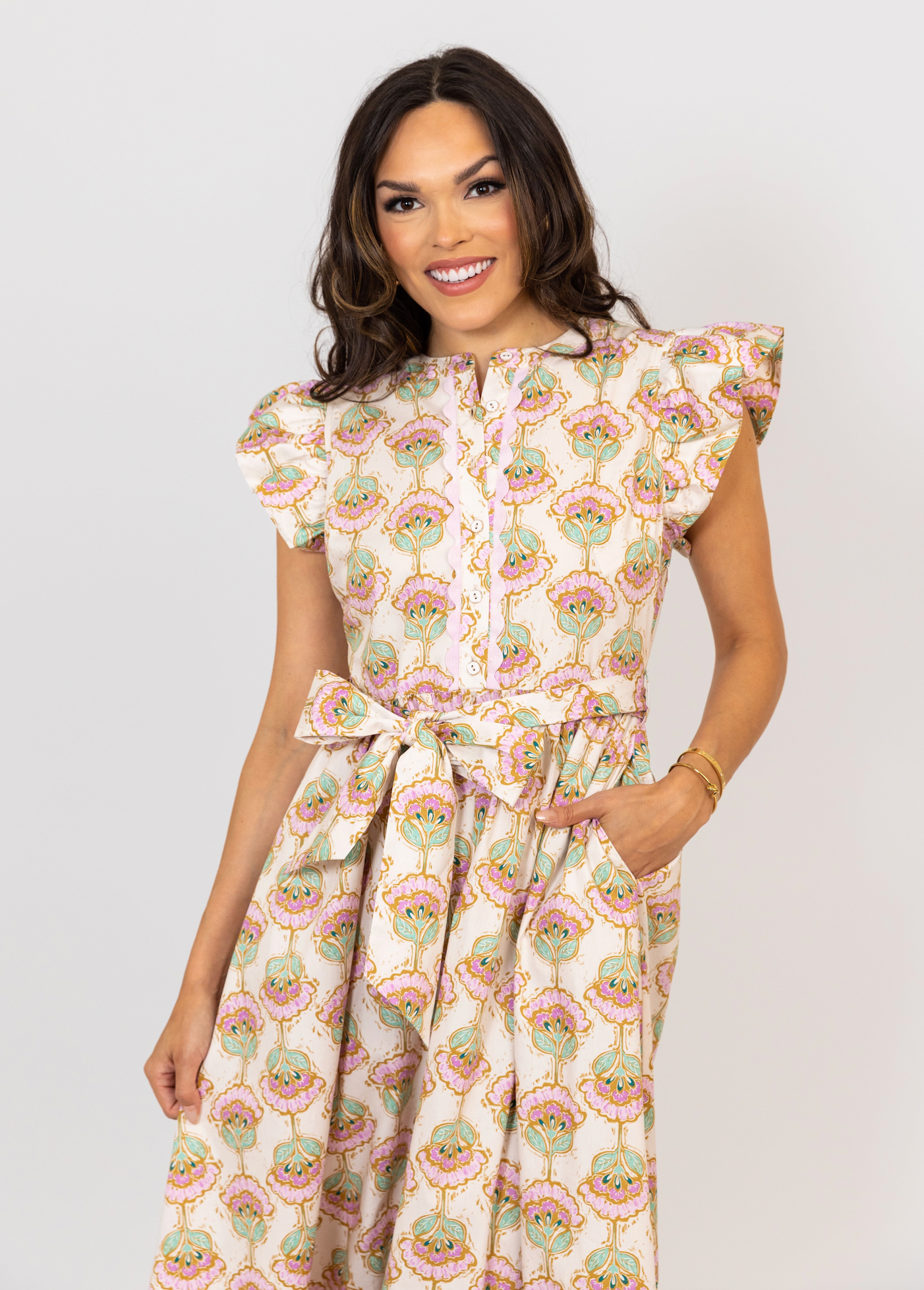 Paris Floral Button Up Maxi Tie Dress | KARLIE