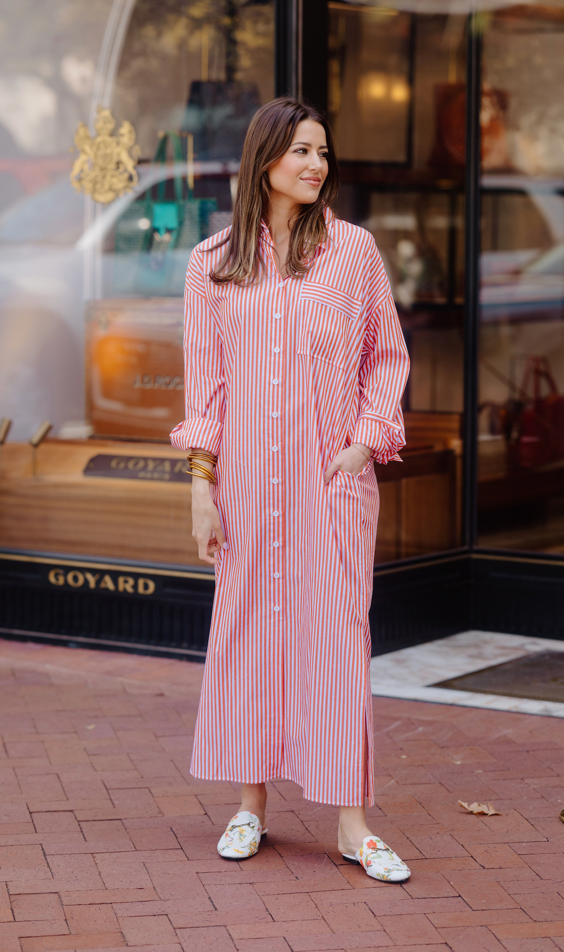 Stripe Poplin Pocket Maxi Shirt Dress | KARLIE