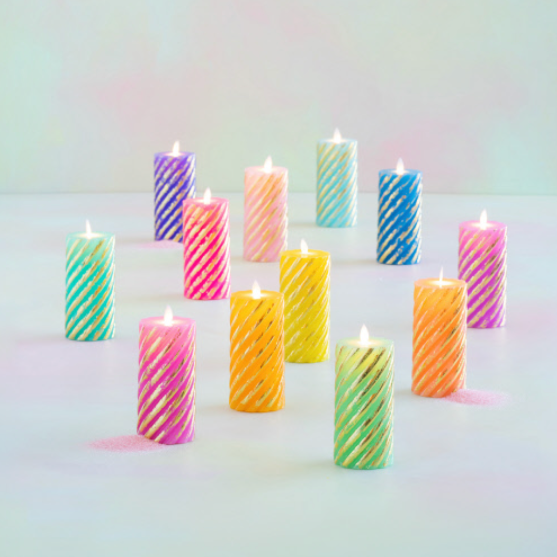 Rainbow Pillar Flame Candle | Glitterville