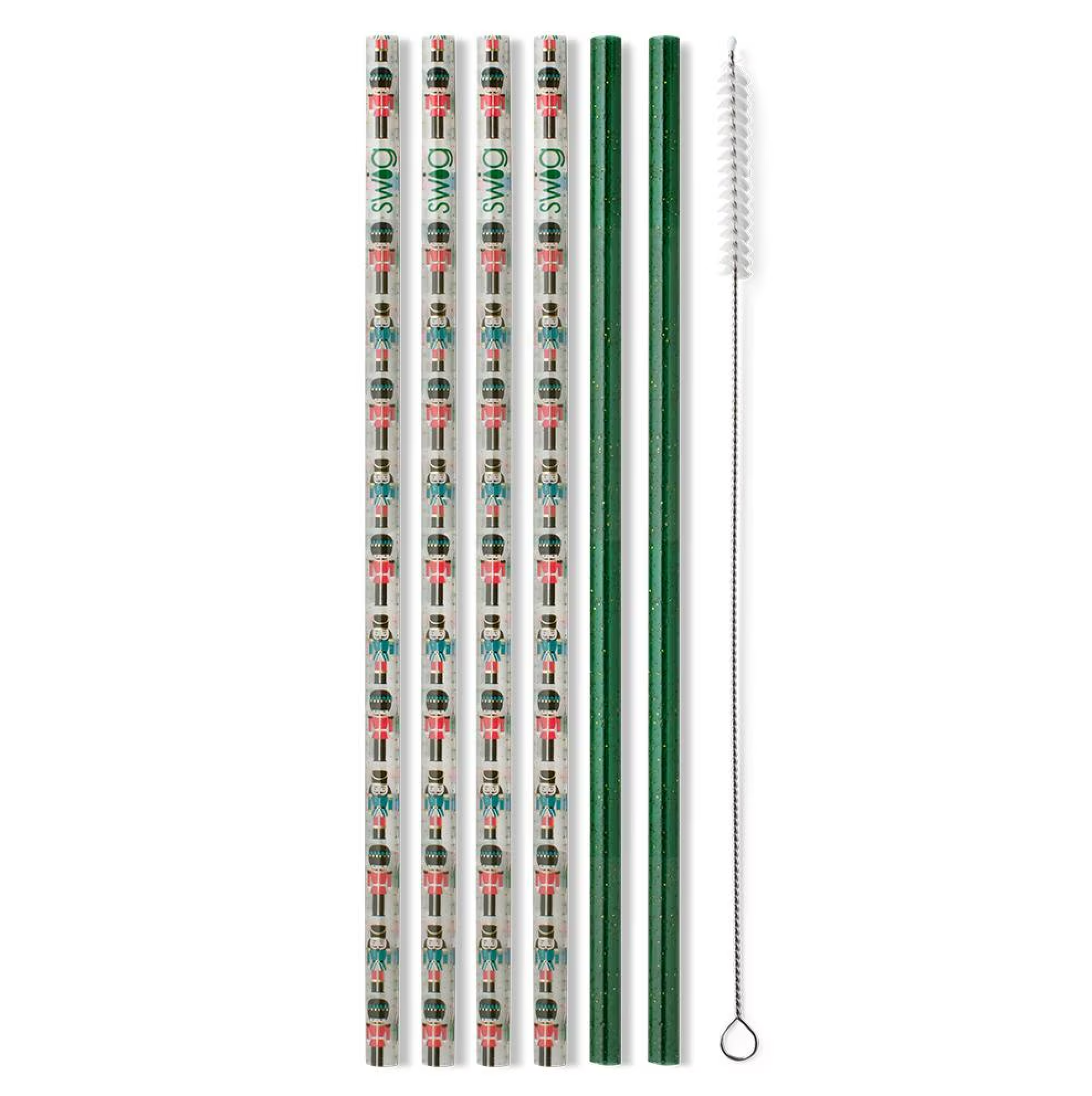 Classic Nutcracker + Green Glitter Reusable Straw Set | Swig