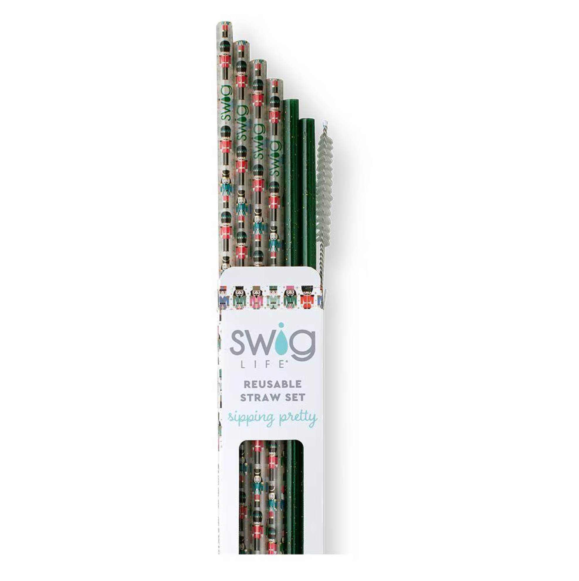 Classic Nutcracker + Green Glitter Reusable Straw Set | Swig