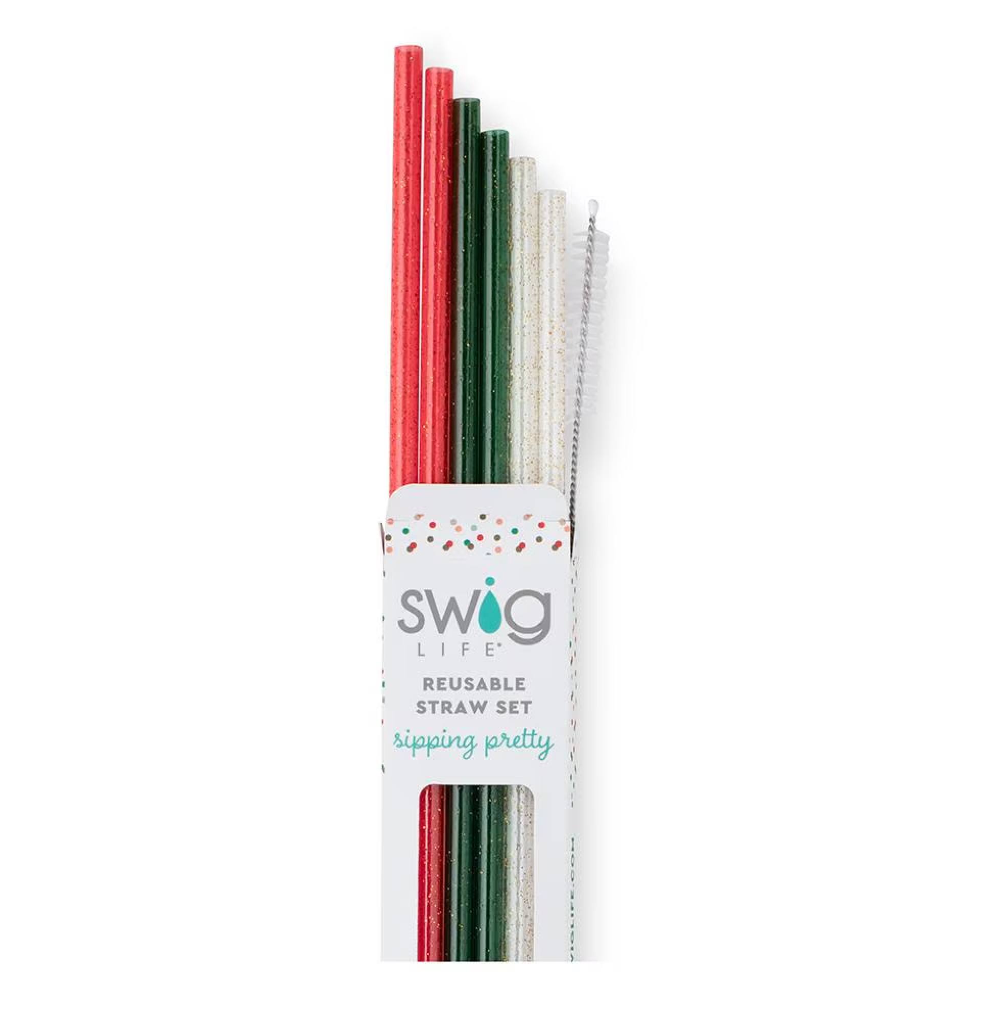 Christmas Glitter Reusable Straw Set | Swig