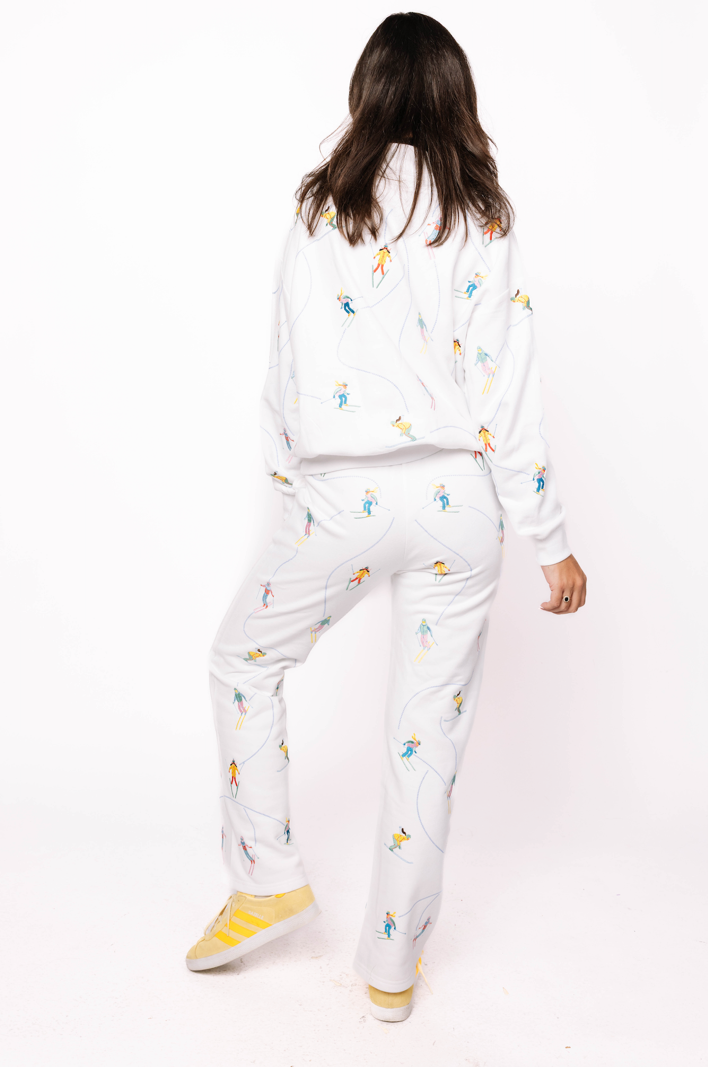 White Multi Skier Snow Path Sweatpant | Queen of Sparkles