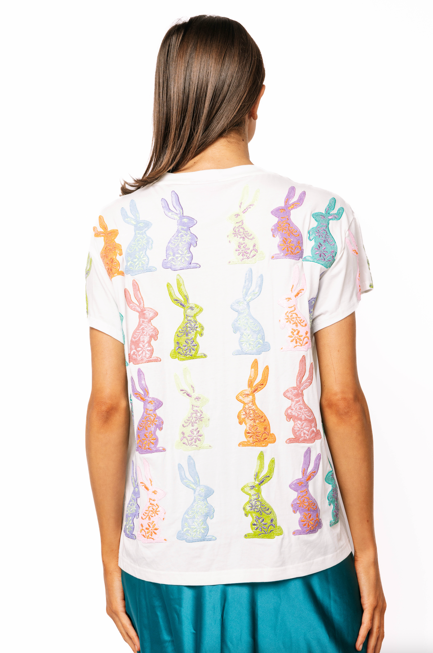 White Multi Easter Bunny Tee | Queen of Sparkles