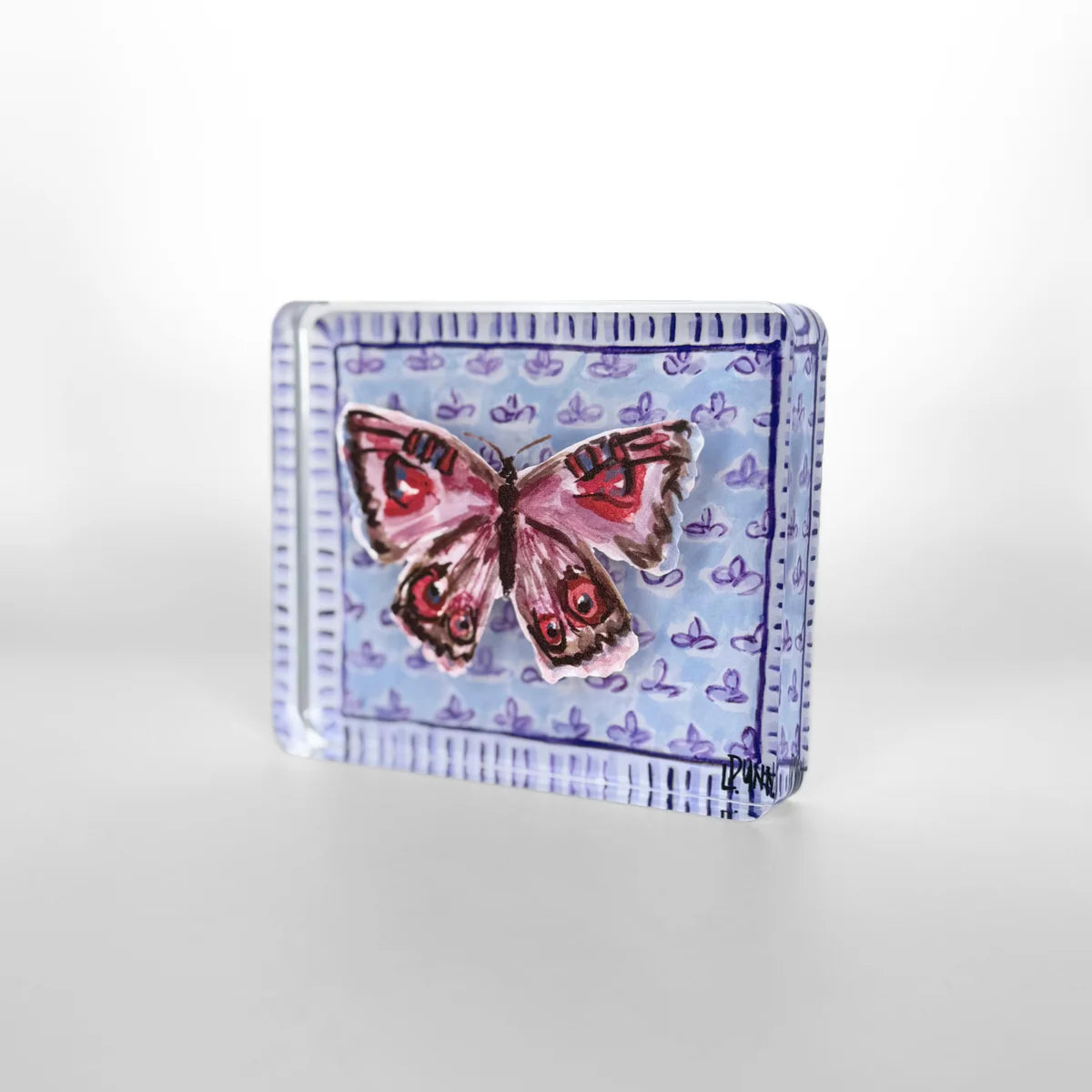 Purple Butterfly on Fleur De Lis Block | Lauren Dunn