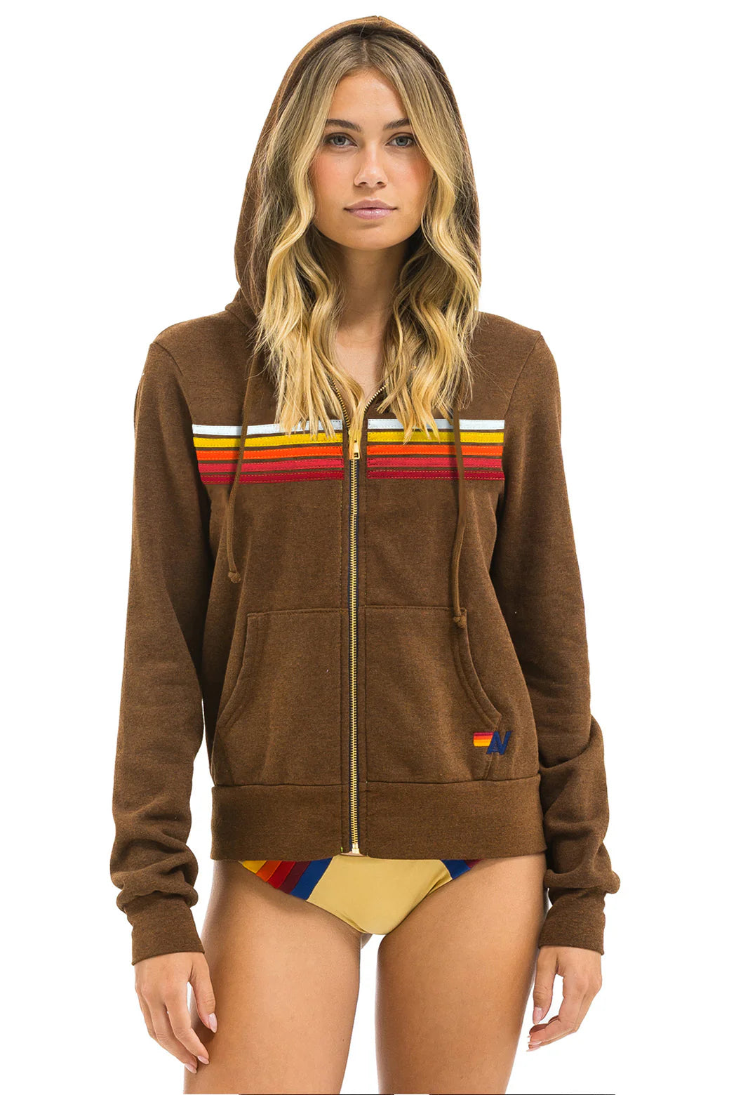 5 Stripe Hoodie - Chocolate/White Neon | Aviator Nation
