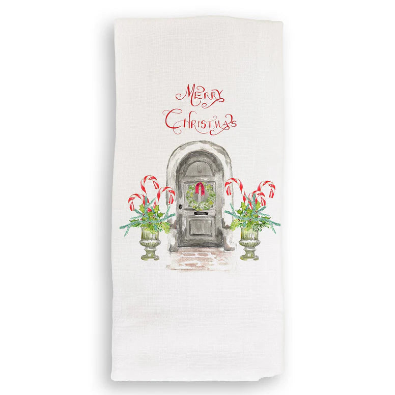 Grey Door with Candy Canes Tea Towel - Linen