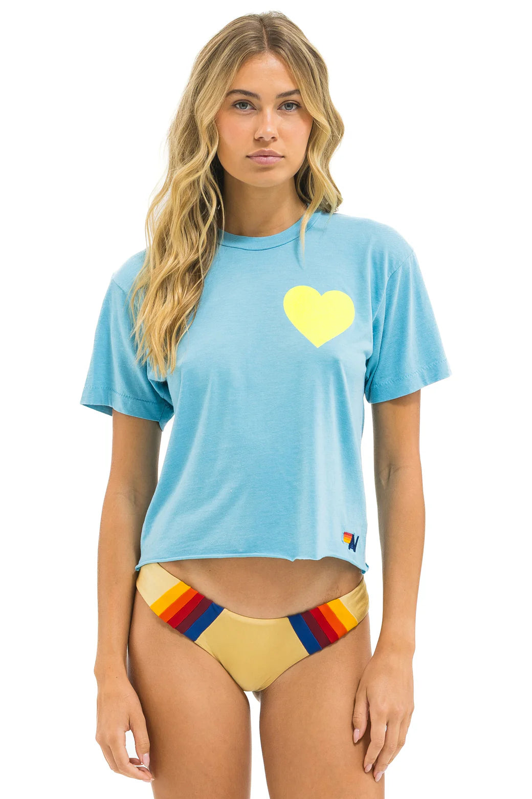 Heart Print Boyfriend Tee - Aquamarine/Neon Yellow | Aviator Nation