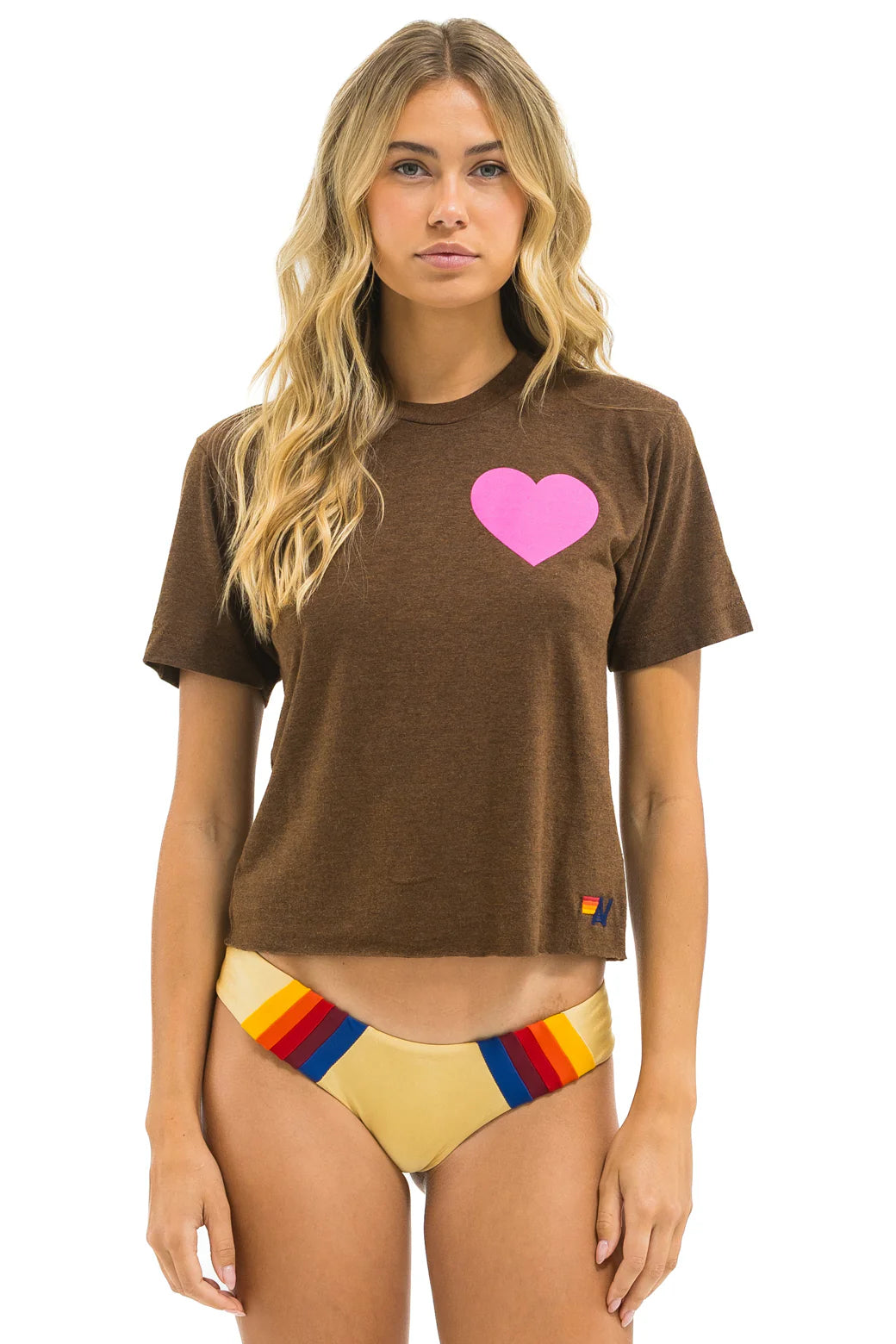 Heart Print Boyfriend Tee - Chocolate/Neon Pink | Aviator Nation