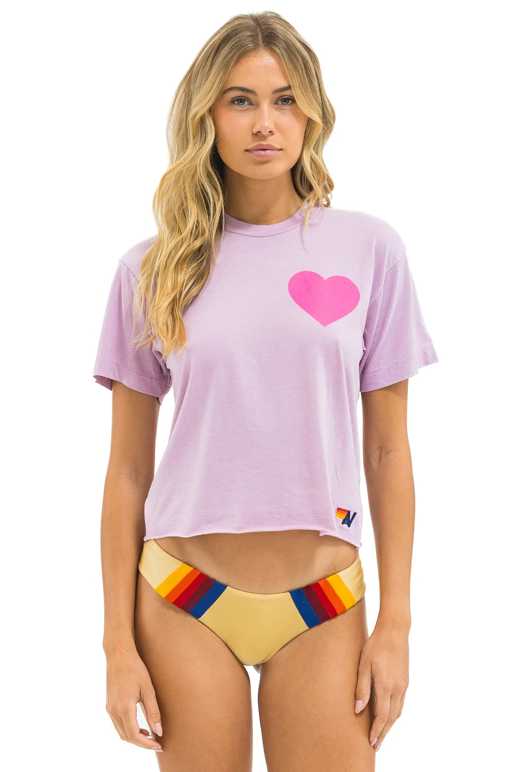 Heart Print Boyfriend Tee - Mauve/Neon Pink | Aviator Nation