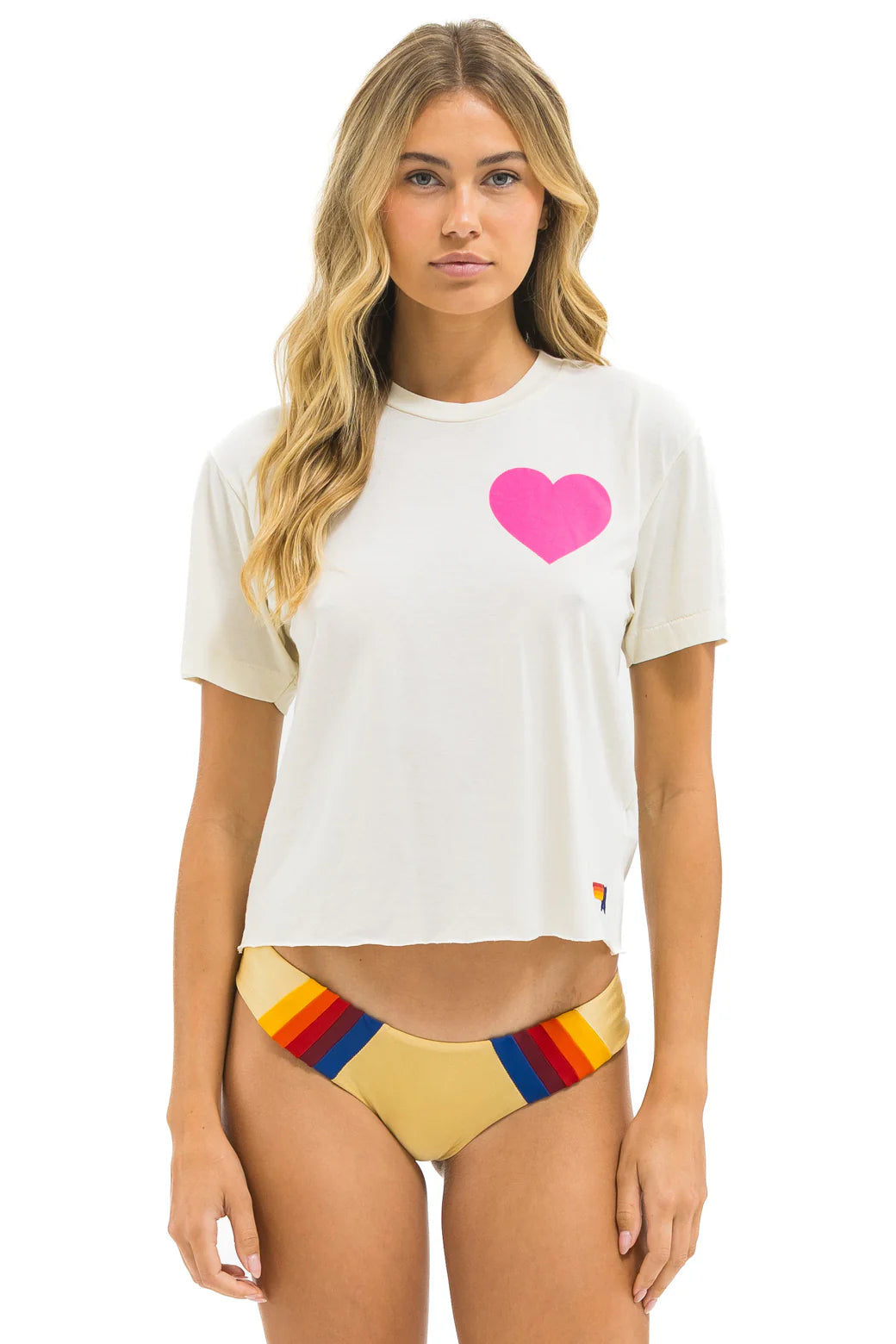 Heart Print Boyfriend Tee - Vintage White/Neon Pink | Aviator Nation