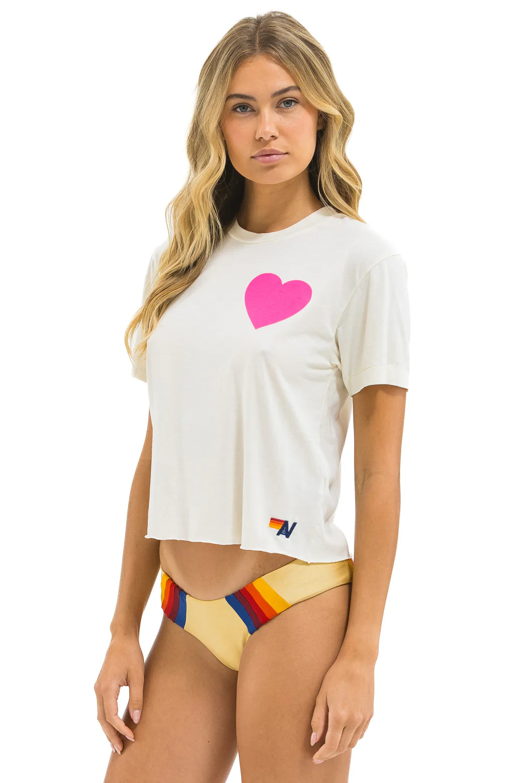 Heart Print Boyfriend Tee - Vintage White/Neon Pink | Aviator Nation