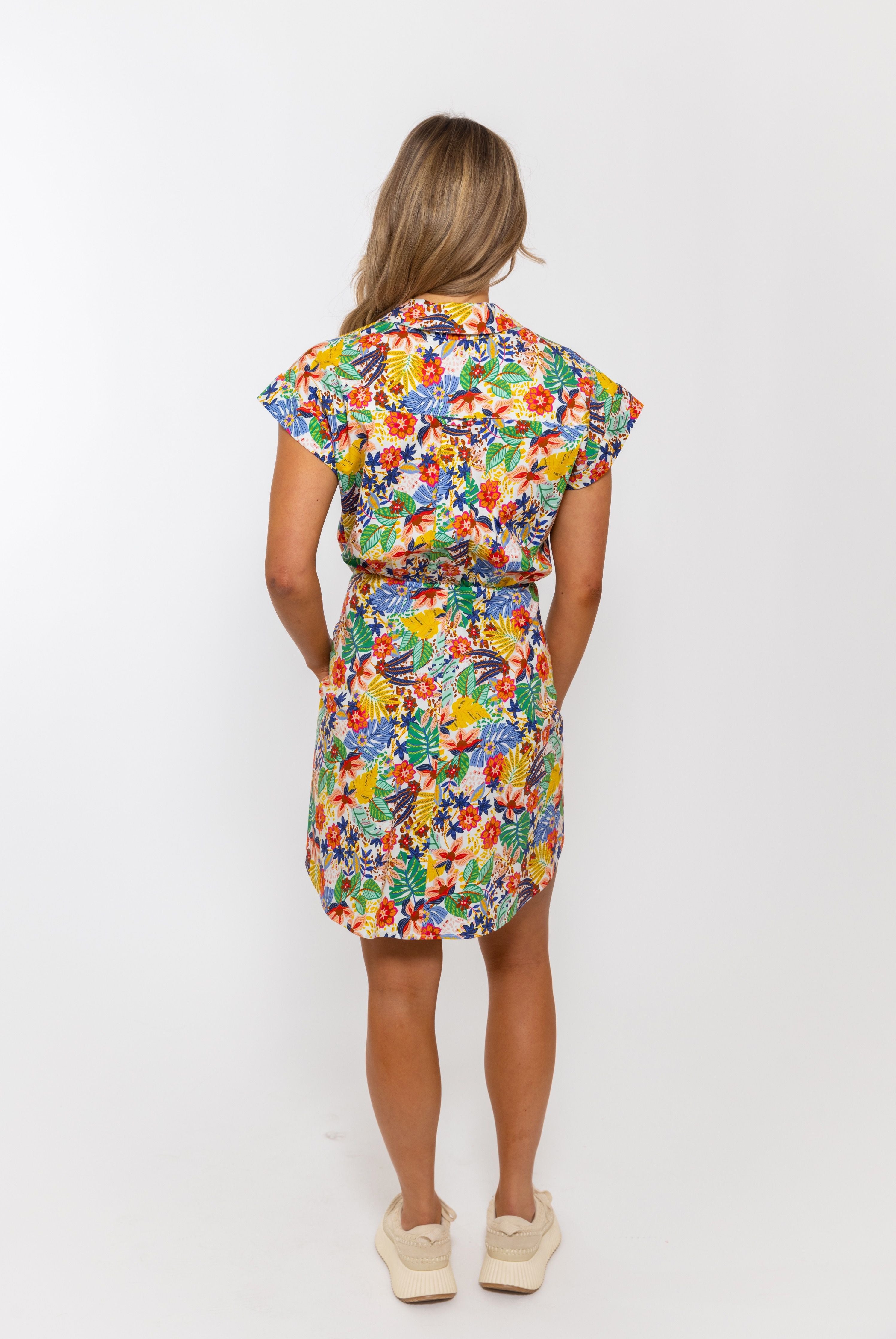 Bright Multi Palm Wrap Shirt Dress | KARLIE
