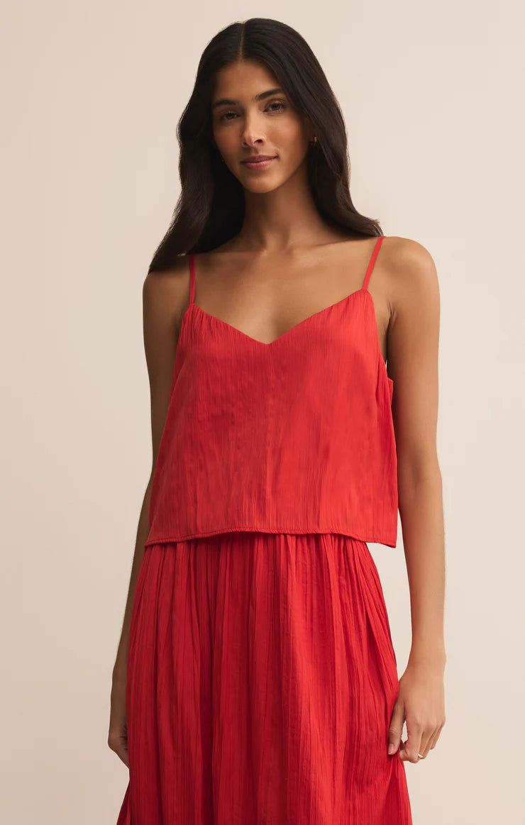 Fiore Crinkle Satin Crop Tank - Cabana Red | Z Supply