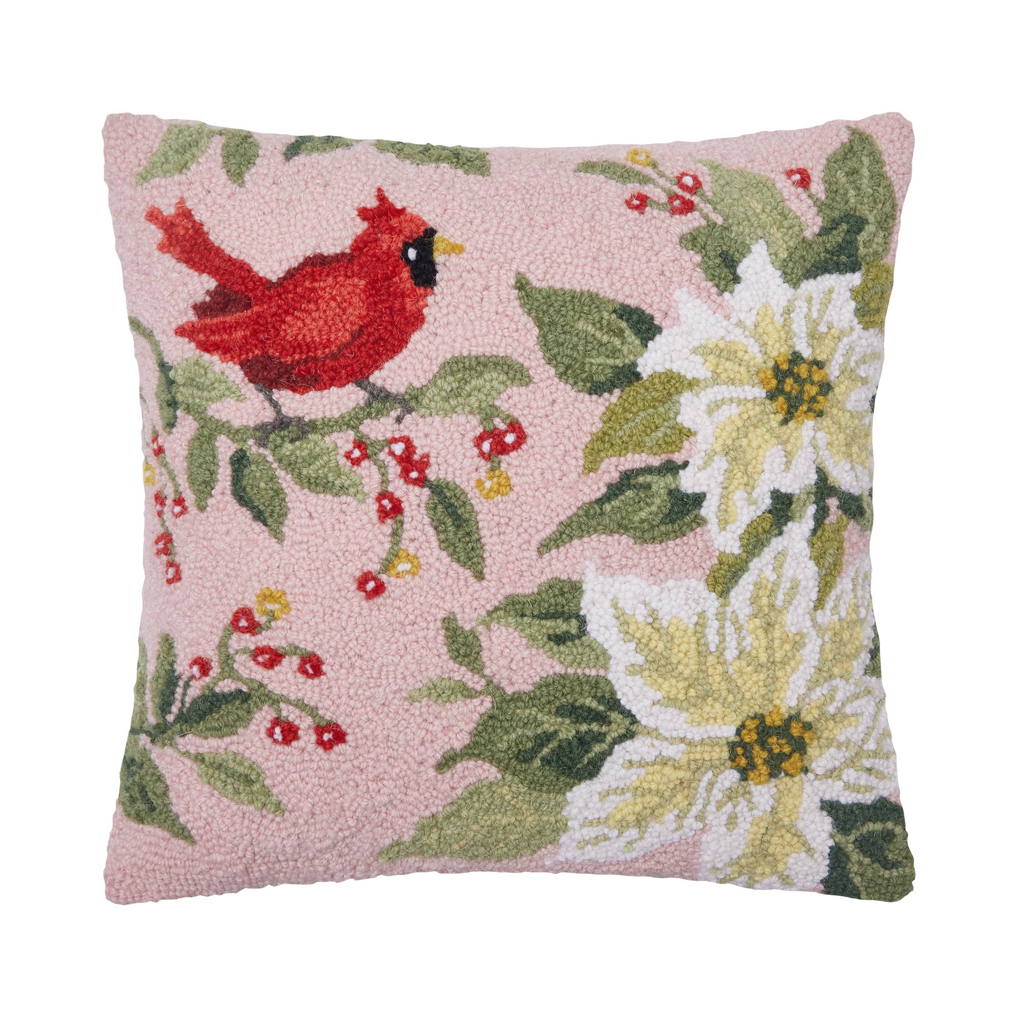 White Poinsettia Cardinal Hook Pillow