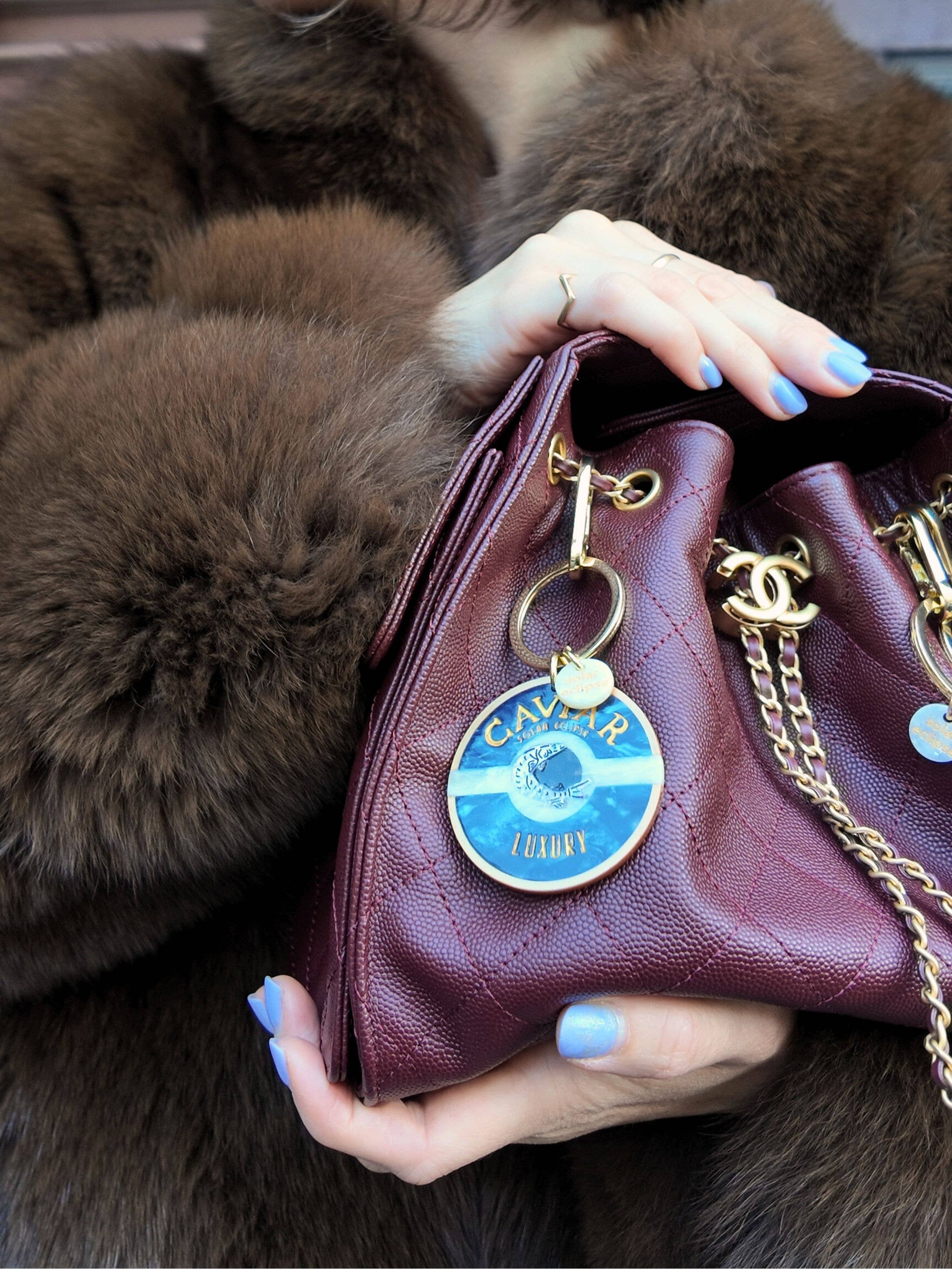 Hand-painted Caviar Bag Charm + Keychain | Solar Eclipse