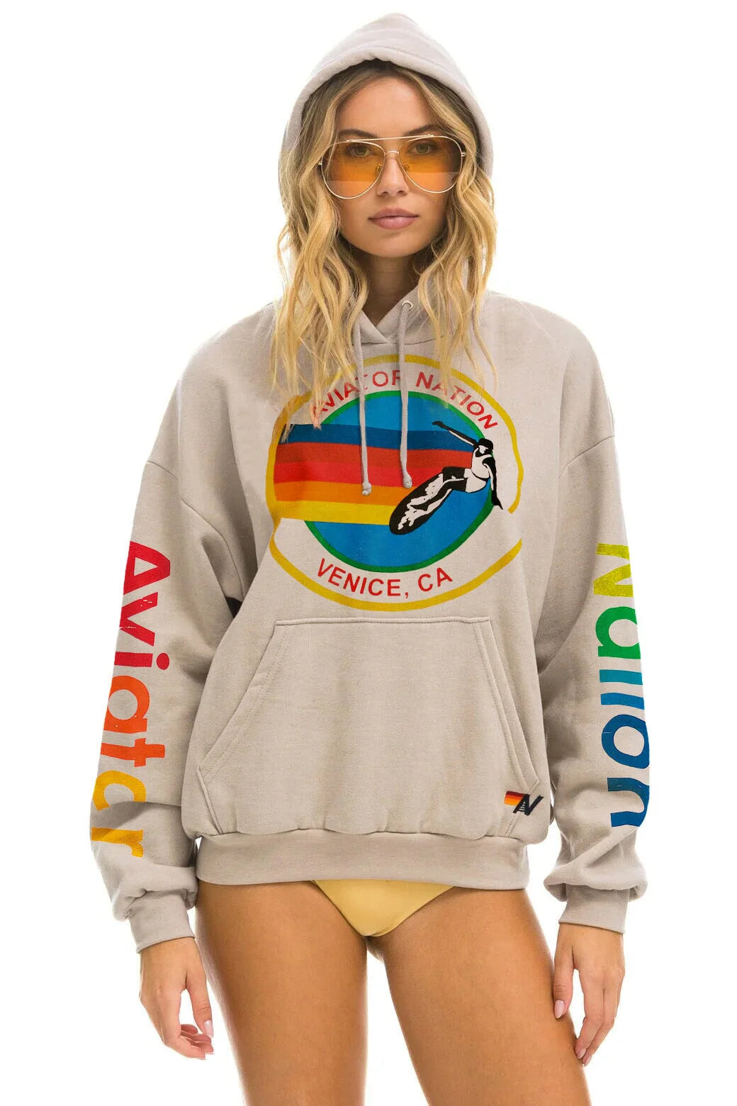 Logo Pullover Relaxed Hoodie - Sand | Aviator Nation