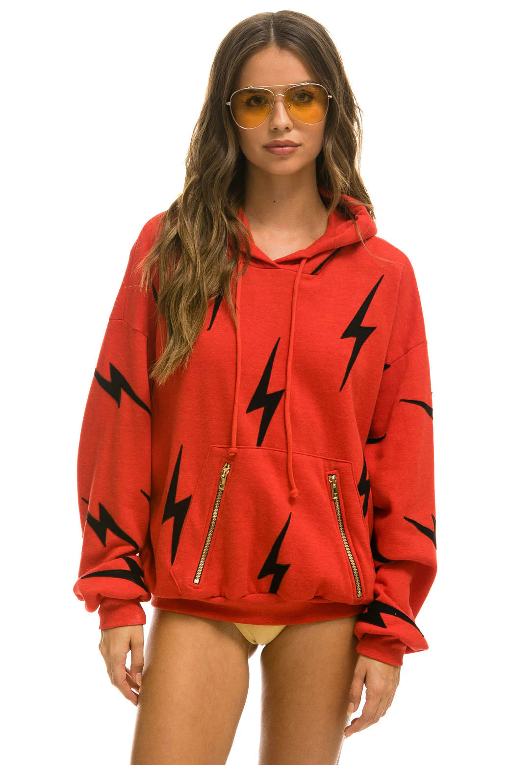 Bolt Stitch Repeat Relaxed Pullover Hoodie - Red/Black | Aviator Nation