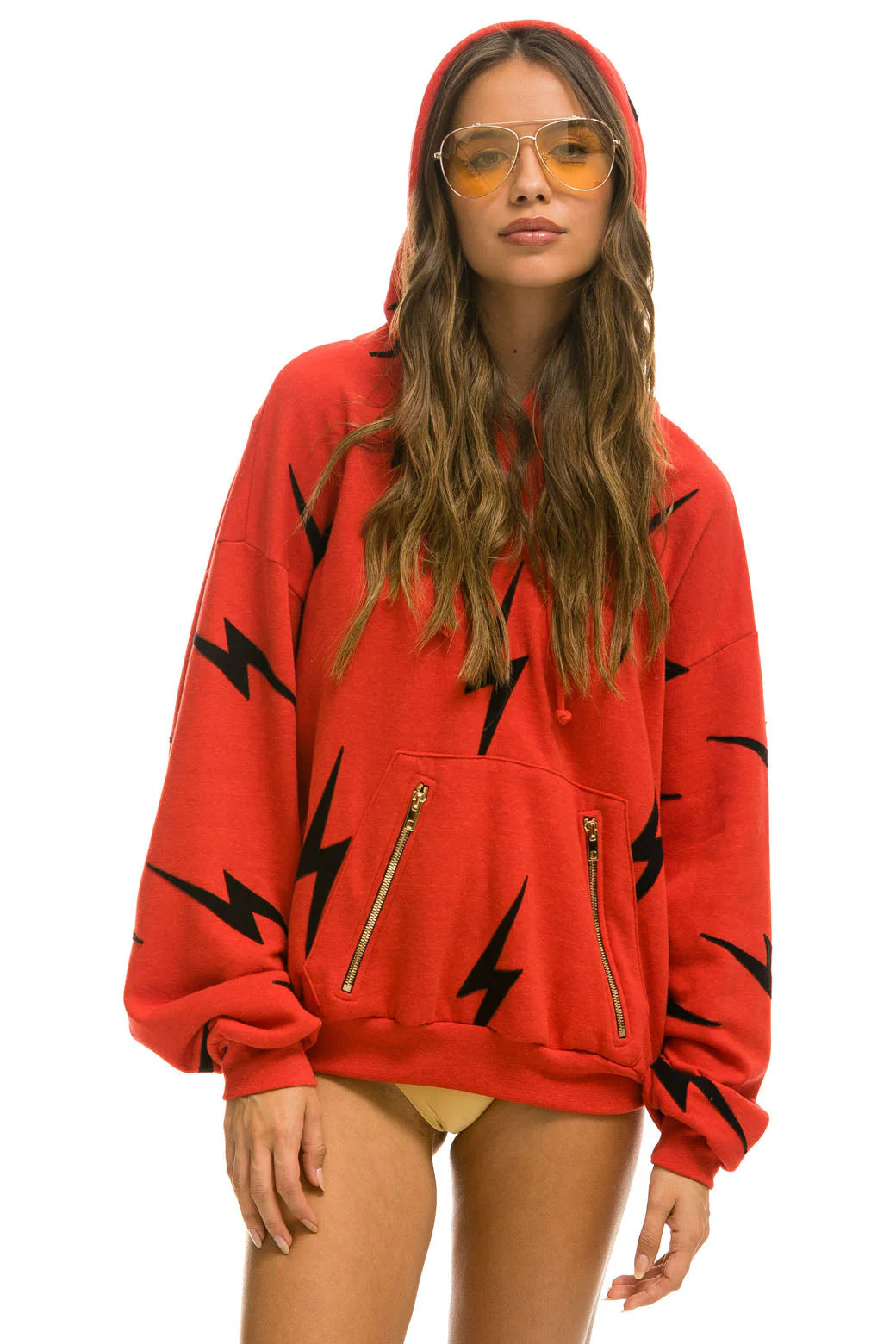 Bolt Stitch Repeat Relaxed Pullover Hoodie - Red/Black | Aviator Nation