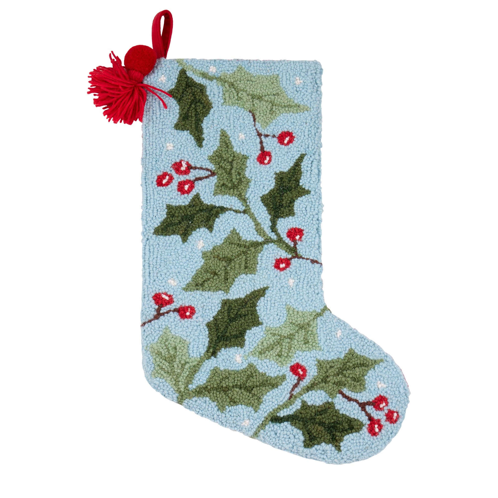 Holly w/Tassel & Pom Pom Hook Stocking