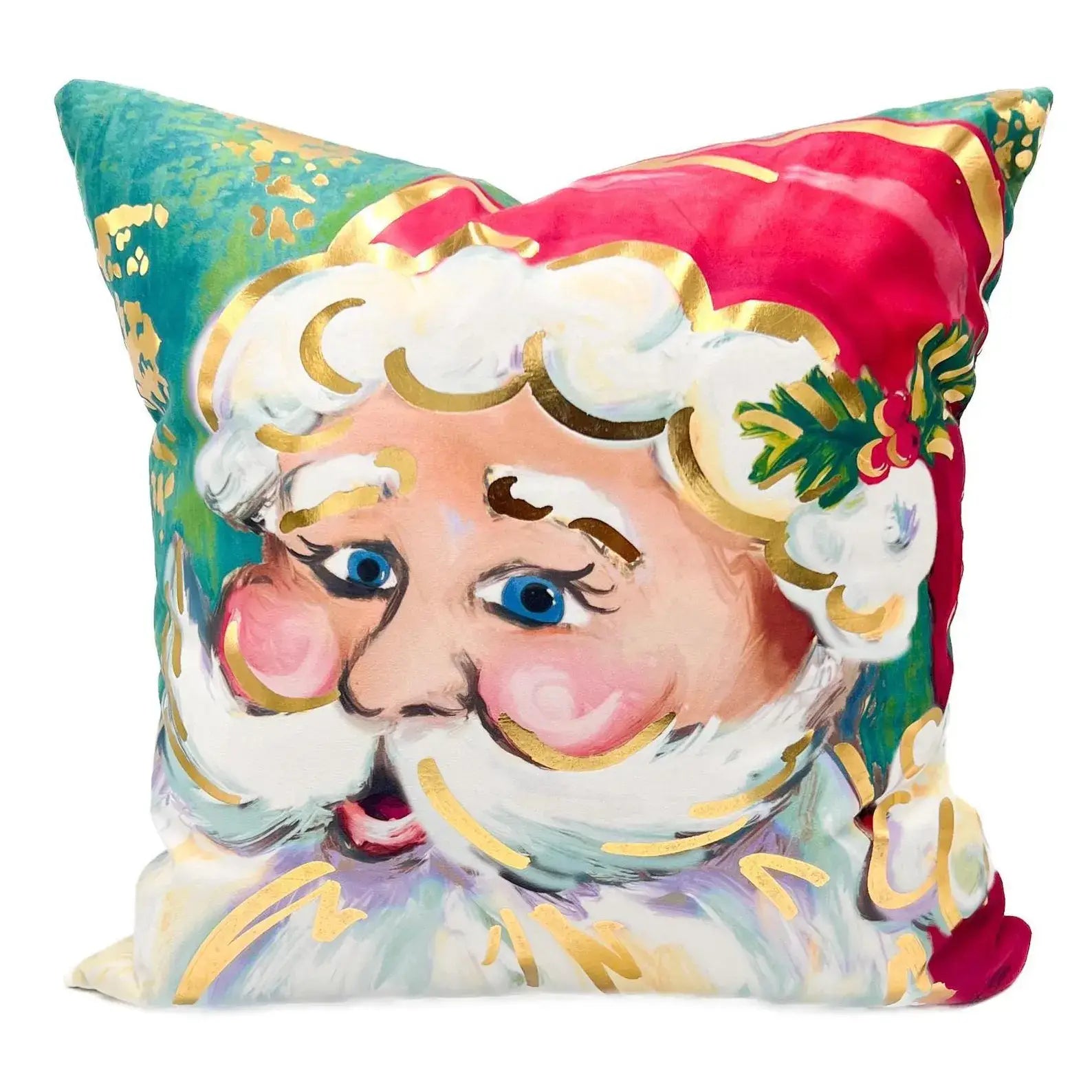 Colorful Golden Santa Velvet Pillow