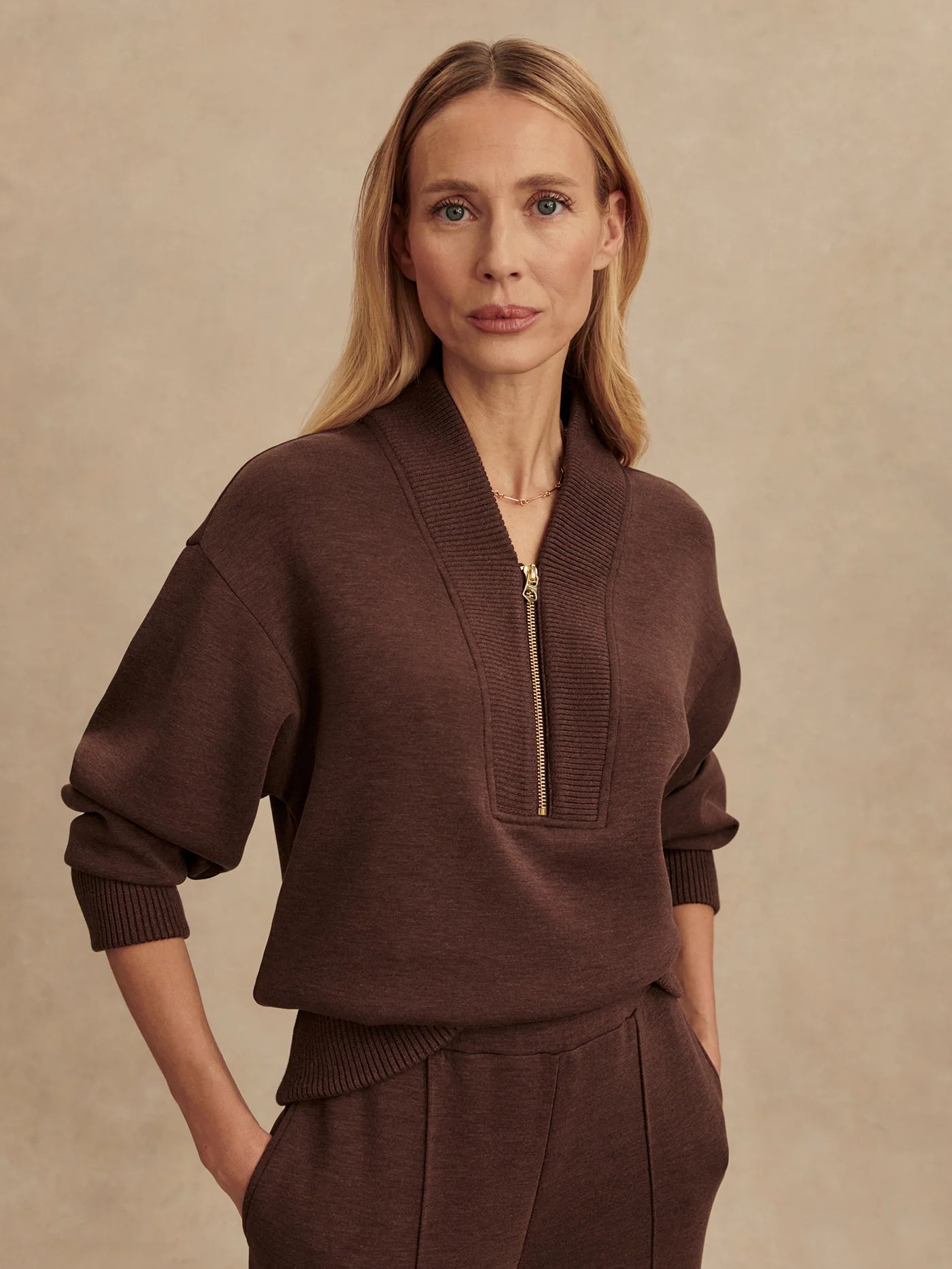 Sally Half Zip Sweat - Coffee Bean Marl | Varley