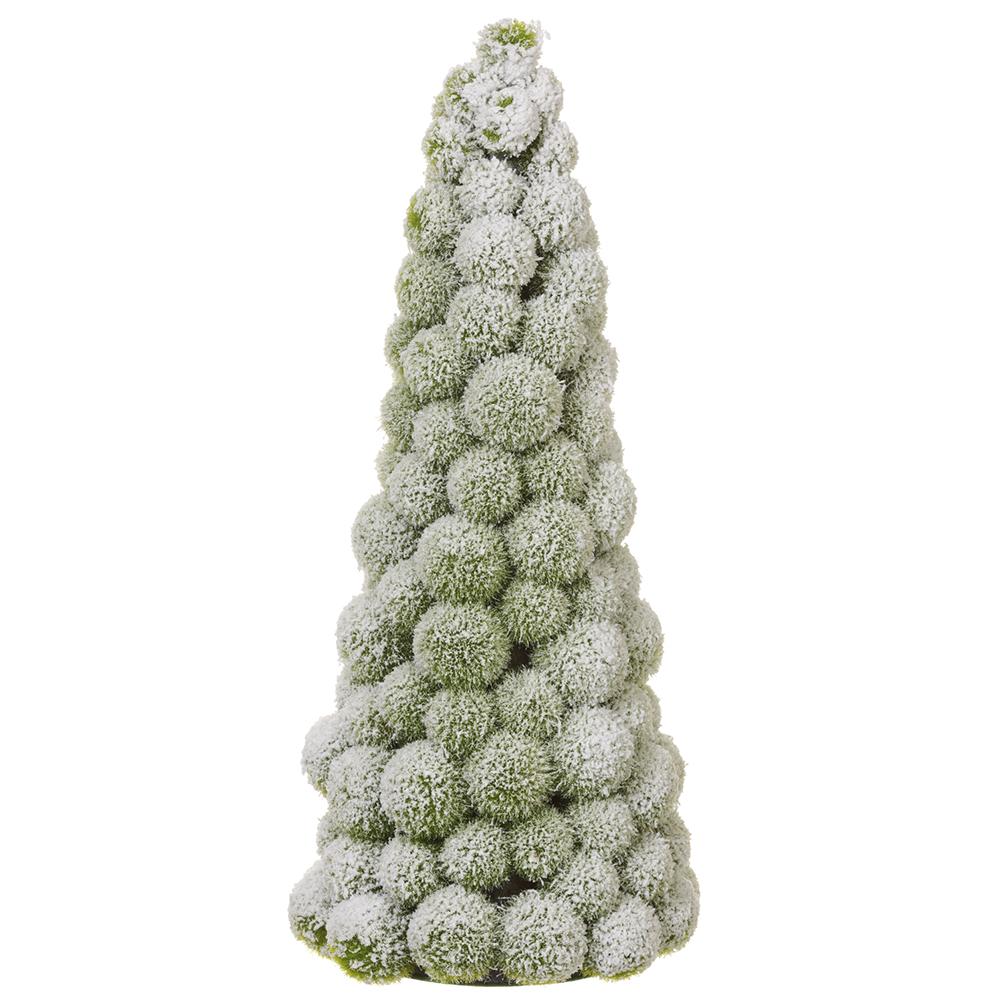 Snowed Pompon Cone Topiary Green White (20")