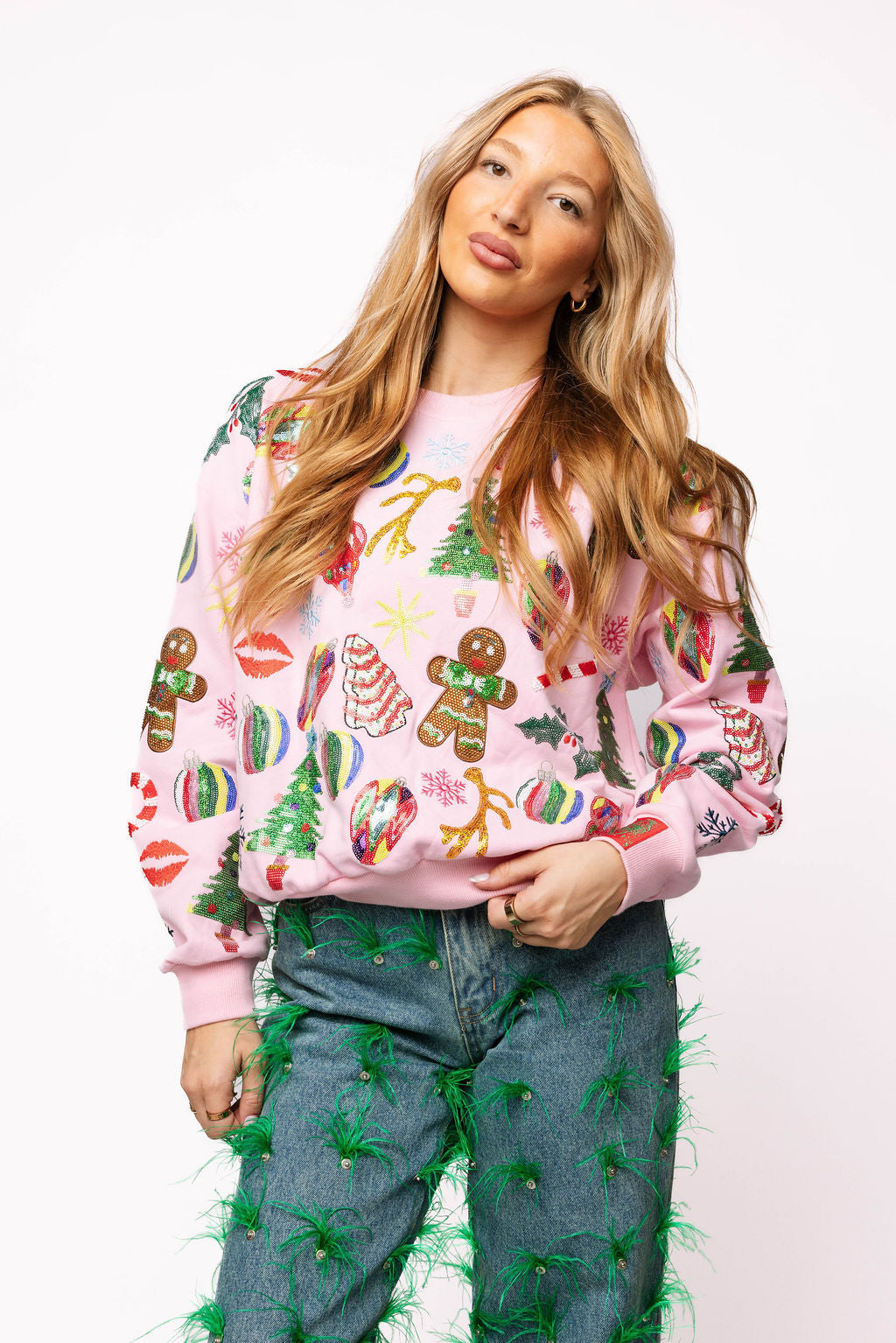 Light Pink Christmas Icons Sweatshirt | Queen of Sparkles