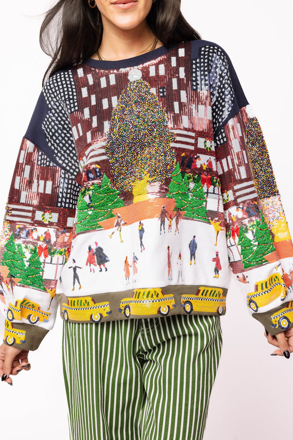 Multi Sequin Rockefeller Center At Christmas Sweatshirt | Queen of Sparkles