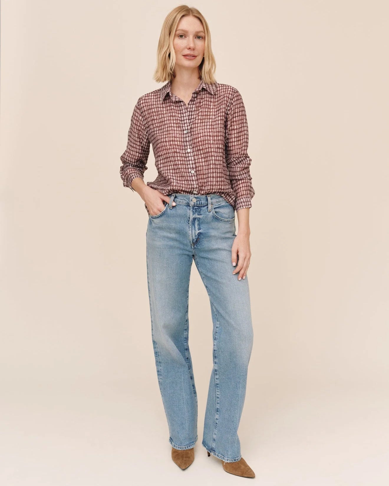 Classic Button Down - Plum Gingham Print | Bella Dahl