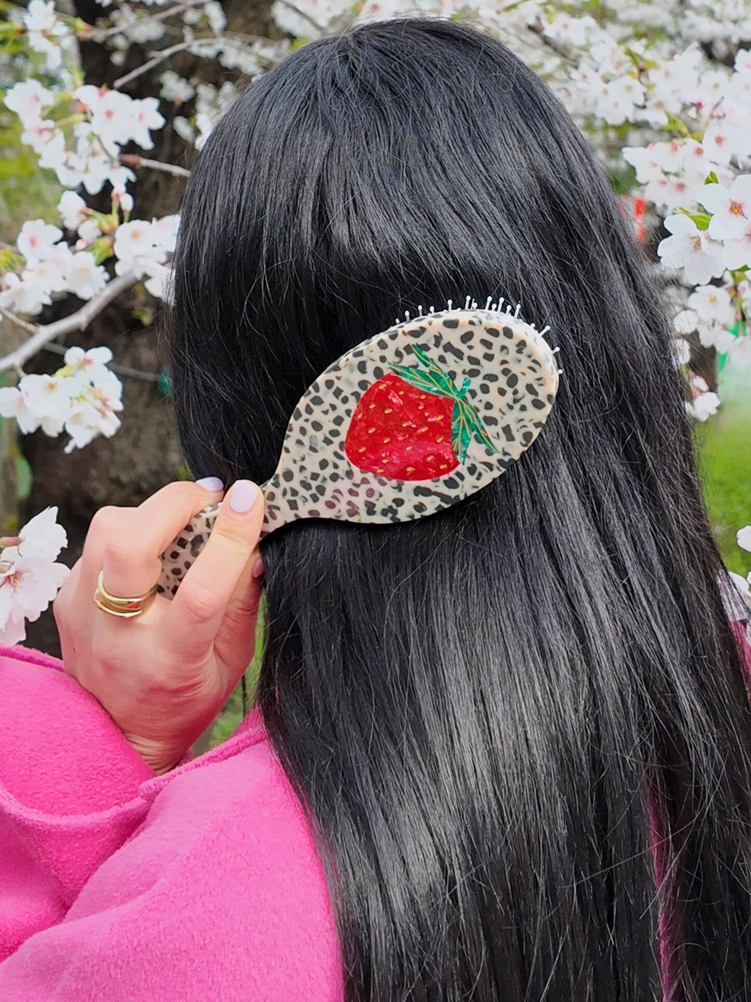 Hand-painted Strawberry Acetate Hair Brush