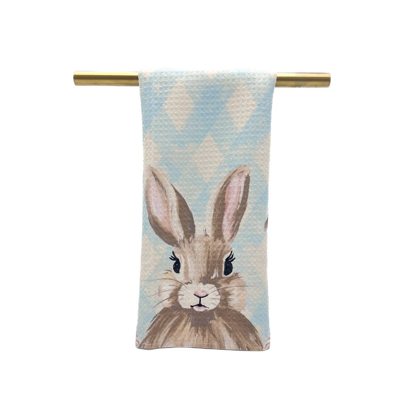 Teal Plaid Bunnies Tea Towel