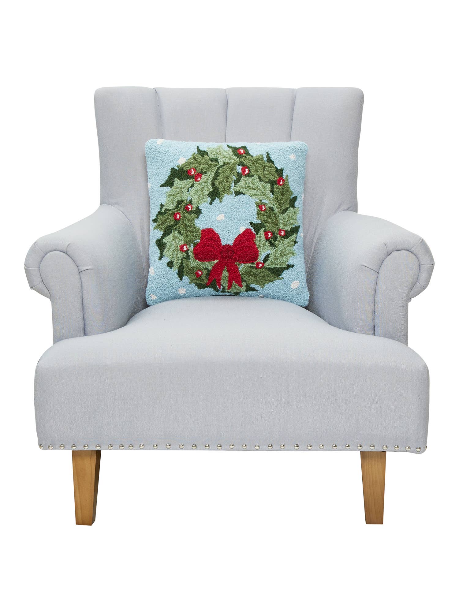 Holly Wreath  Snow Hook Pillow