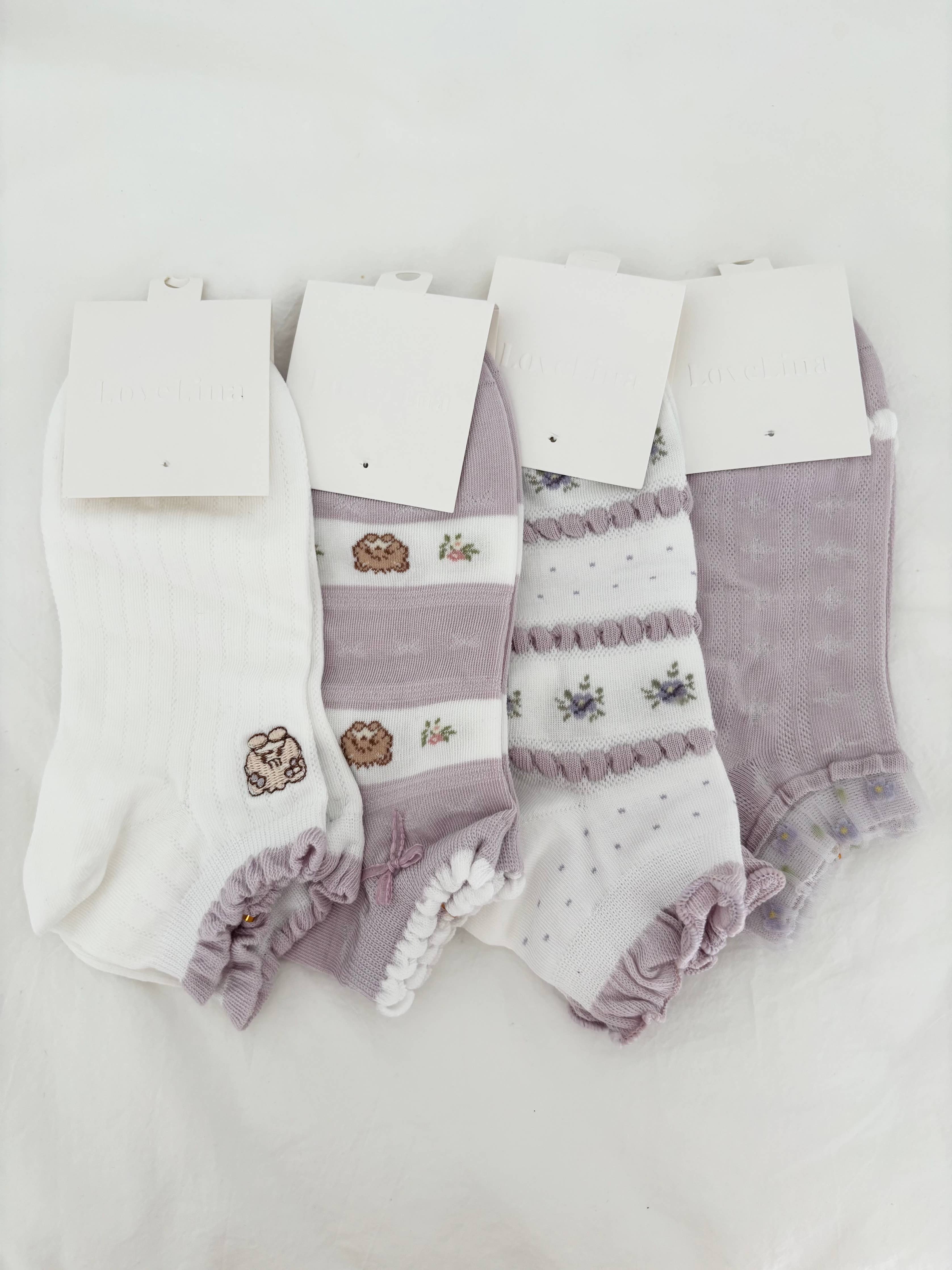 Bear Lavender Lace Cute Socks / Various